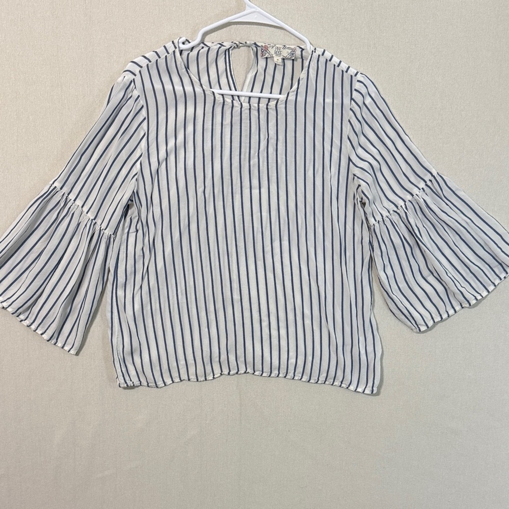 Pink Rose Black and White Striped Blouse